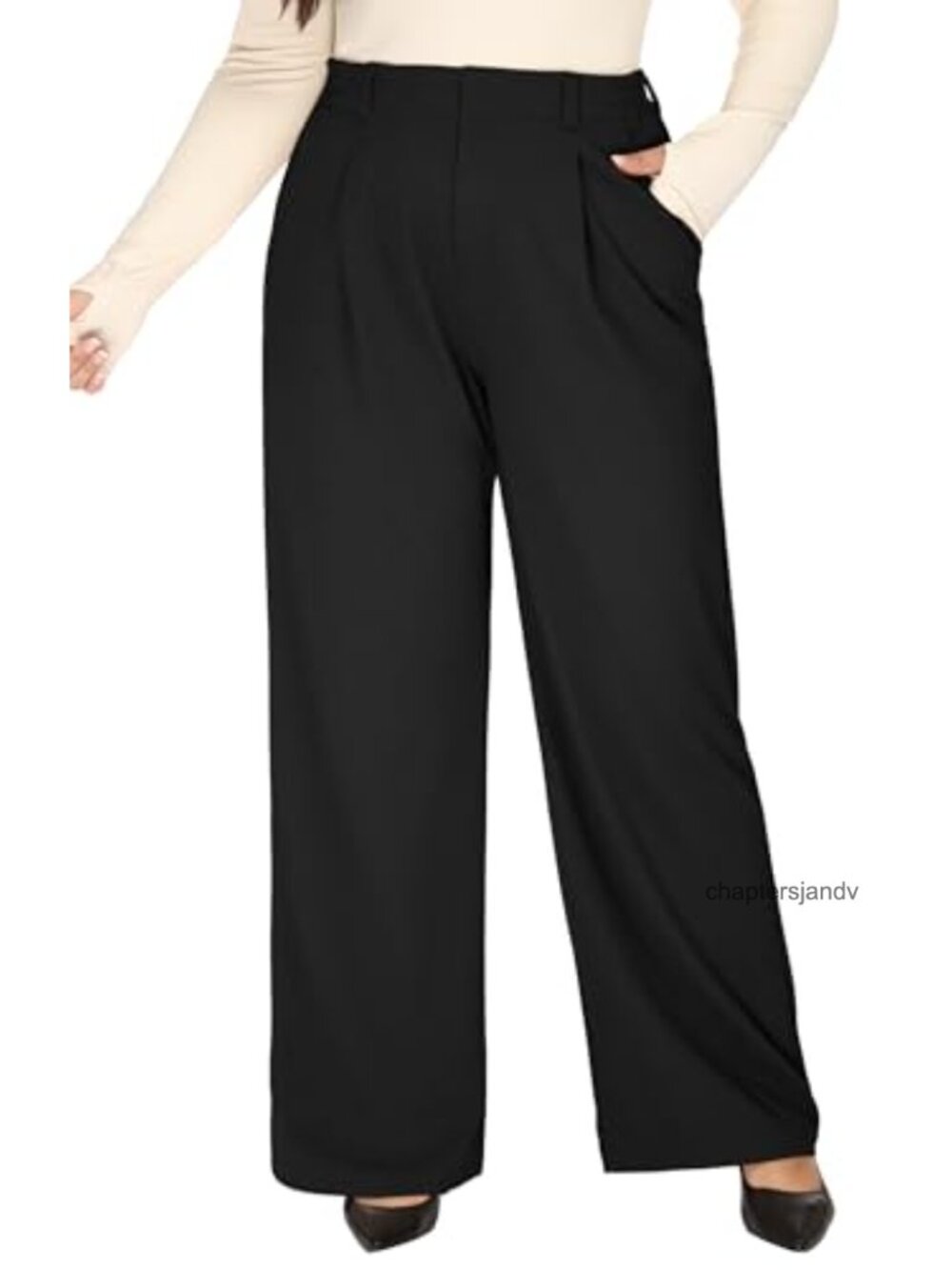 Plus Size Wide Leg Dress Pants Pull On Stretchy Waffle Knit Trousers